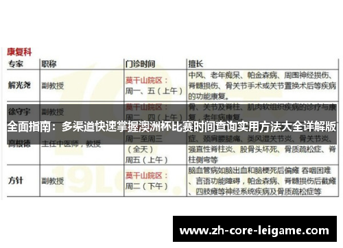 全面指南:多渠道快速掌握澳洲杯比赛时间查询实用方法大全详解版 全面指南:多渠道快速掌握澳洲杯比赛时间查询实用方法大全详解版