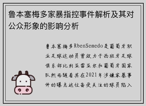 鲁本塞梅多家暴指控事件解析及其对公众形象的影响分析