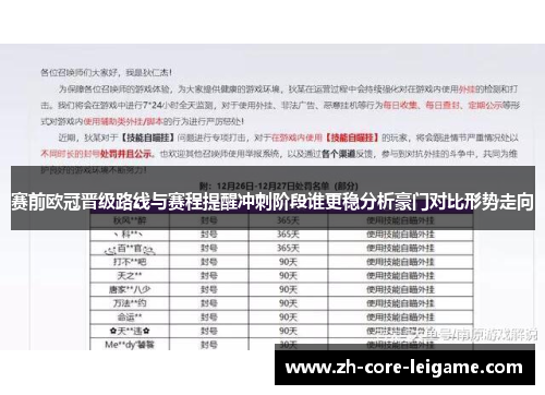 赛前欧冠晋级路线与赛程提醒冲刺阶段谁更稳分析豪门对比形势走向